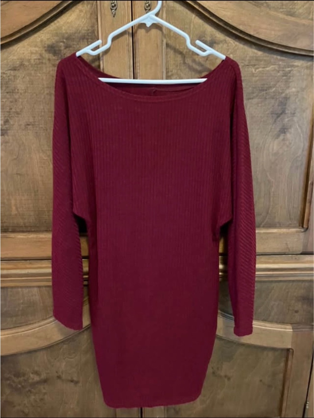 SHEIN Off-the-Shoulder Ribbed Sweater Dress - Burgundy